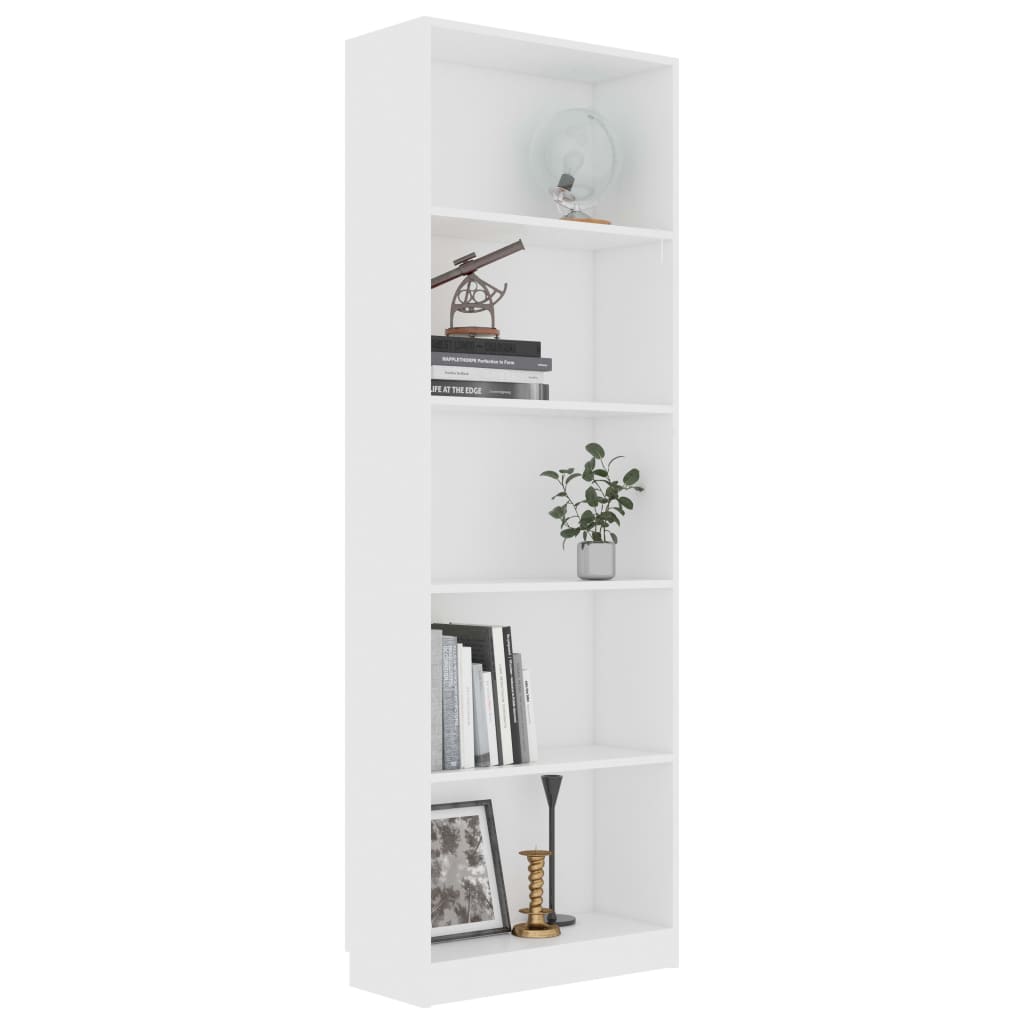 5-Tier Book Cabinet White Chipboard - 60×24×175cm