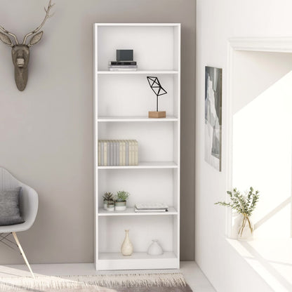 5-Tier Book Cabinet White Chipboard - 60×24×175cm