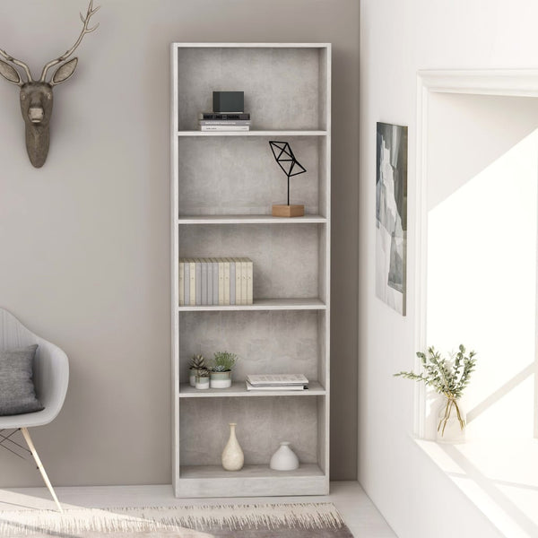  5-Tier Book Cabinet Concrete Grey 60x24x175 cm Chipboard