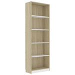 5-Tier Book Cabinet White and Sonoma Oak 60x24x175 cm Chipboard
