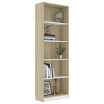 5-Tier Book Cabinet White and Sonoma Oak 60x24x175 cm Chipboard