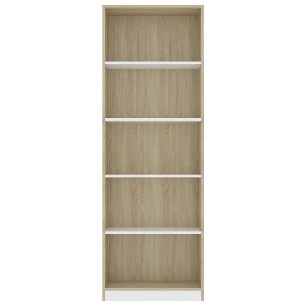 5-Tier Book Cabinet White and Sonoma Oak 60x24x175 cm Chipboard