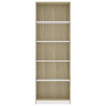 5-Tier Book Cabinet White and Sonoma Oak 60x24x175 cm Chipboard