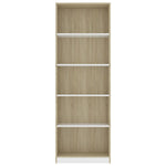 5-Tier Book Cabinet White and Sonoma Oak 60x24x175 cm Chipboard