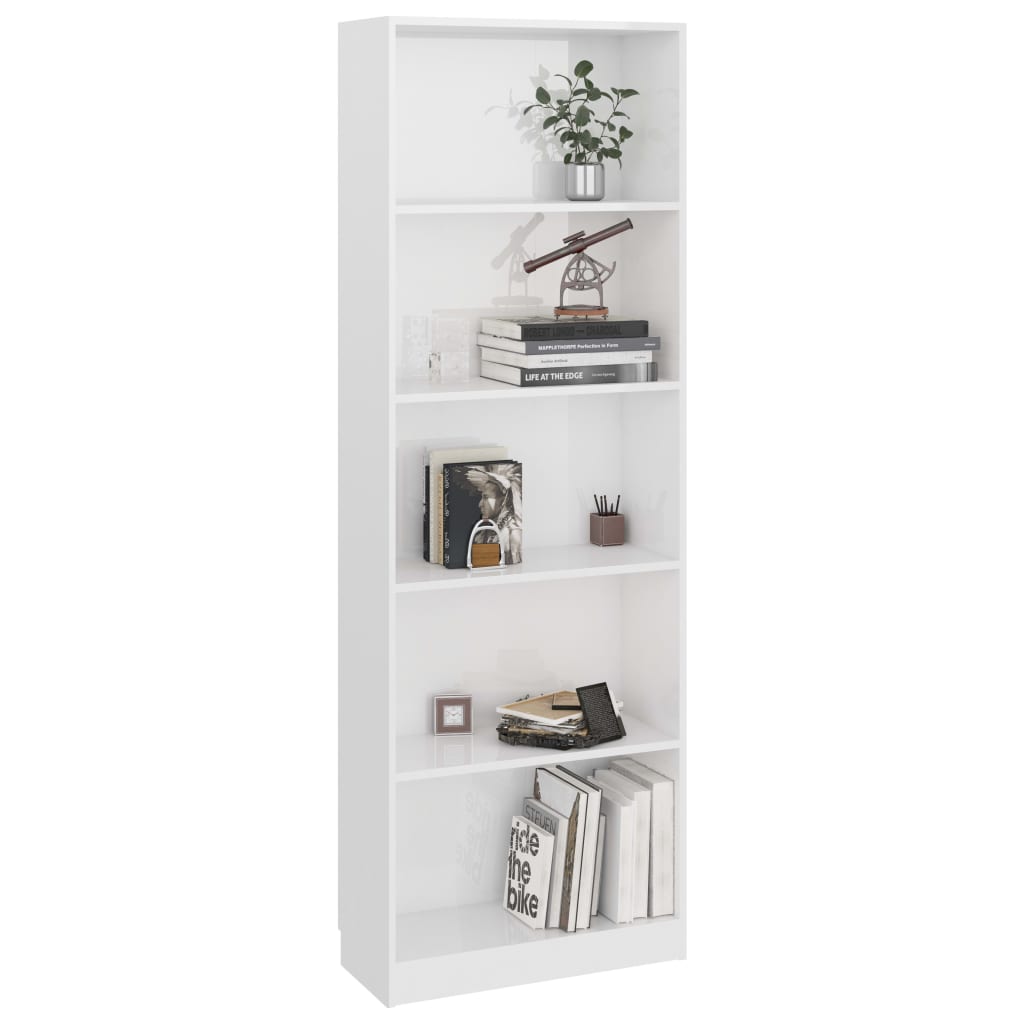 5-Tier Book Cabinet High Gloss White 60x24x175 cm Chipboard