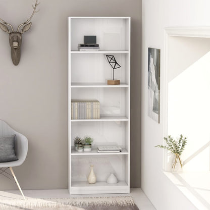 5-Tier Book Cabinet High Gloss White 60x24x175 cm Chipboard