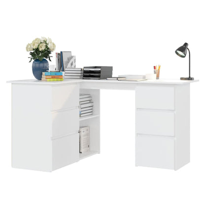 White Corner Desk 4 Drawers Storage Shelves | HomeAndLiving