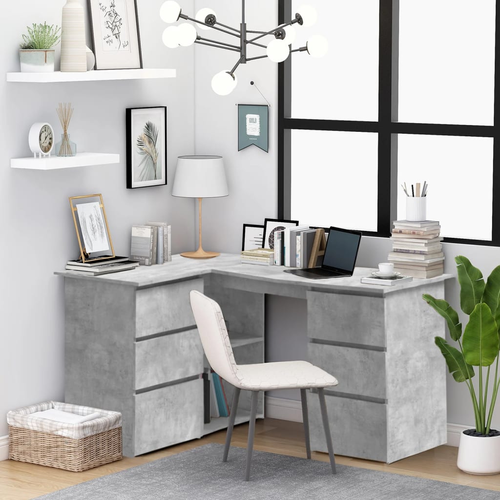 Corner Desk Concrete Grey 145x100x76 cm Chipboard