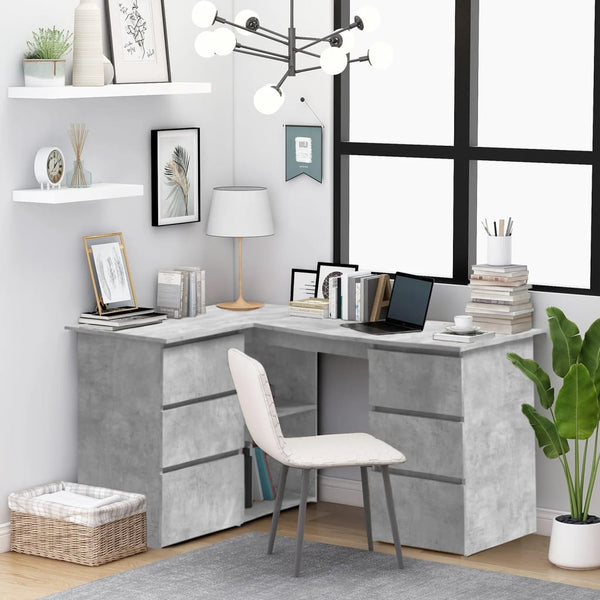  Corner Desk Concrete Grey 145x100x76 cm Chipboard