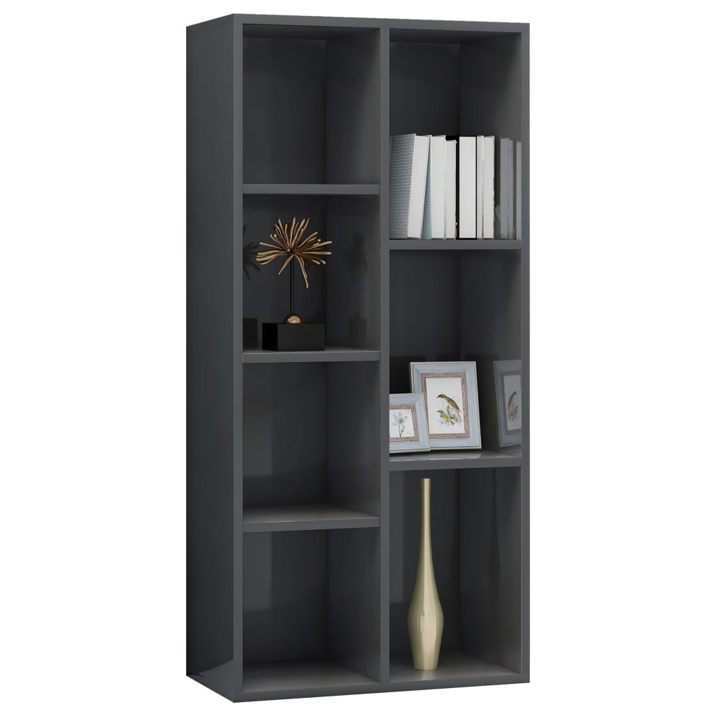 Book Cabinet High Gloss Grey 50x25x106 cm Chipboard