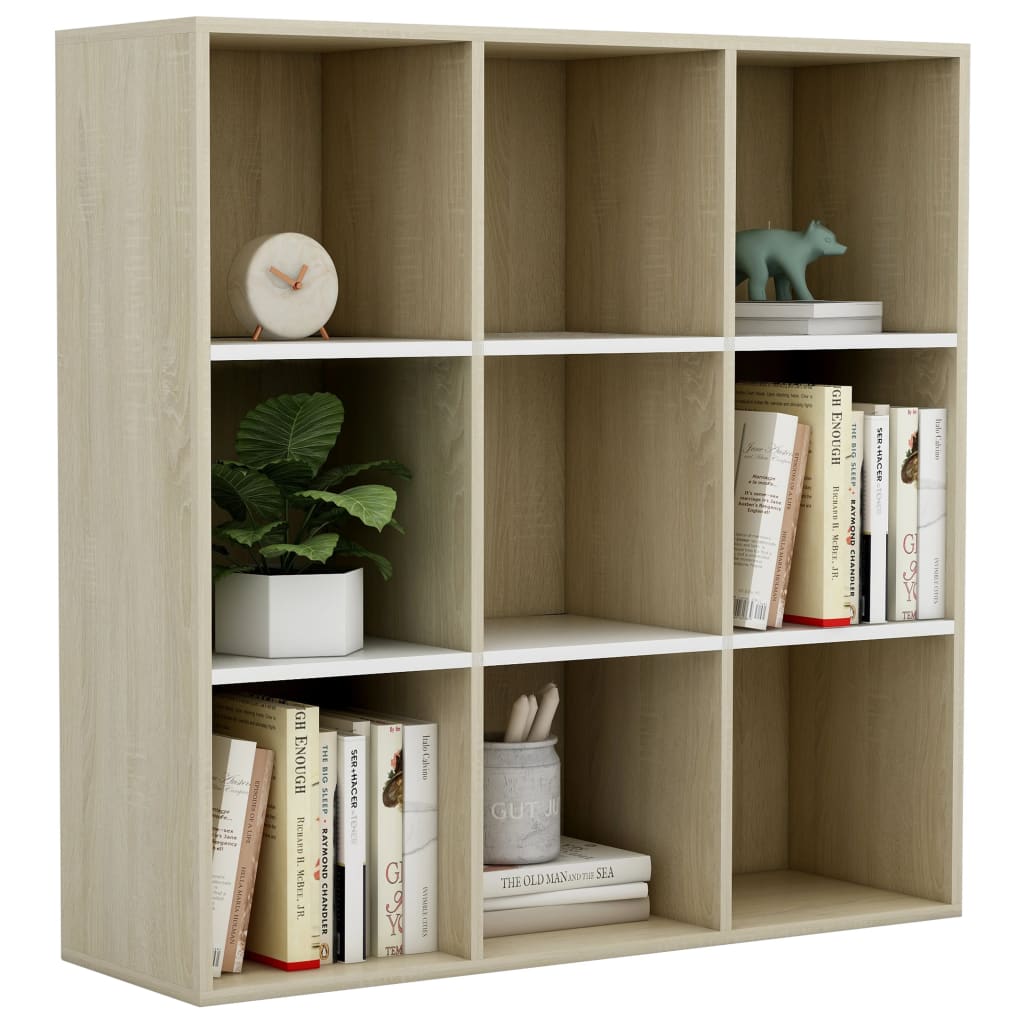 Book Cabinet White and Sonoma Oak 98x30x98 cm Chipboard