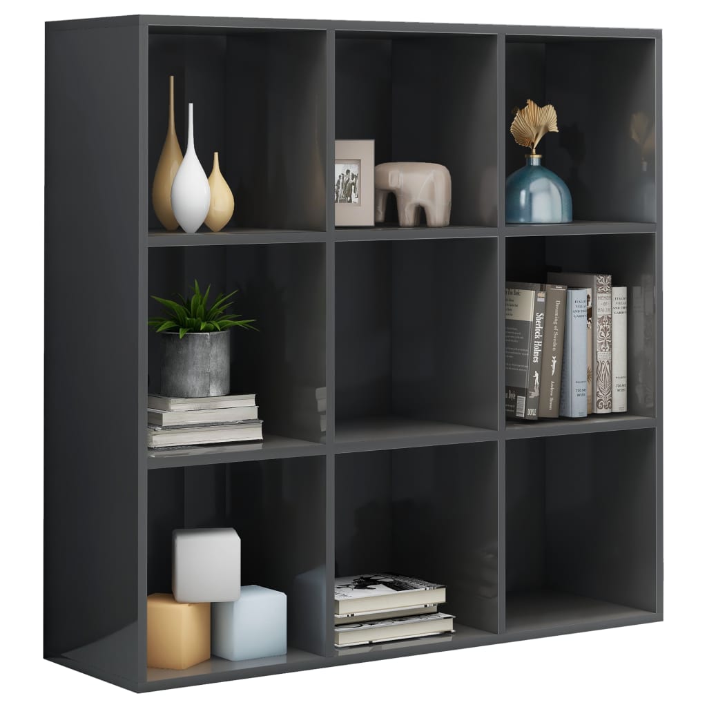 Book Cabinet High Gloss Grey 98x30x98 cm Chipboard