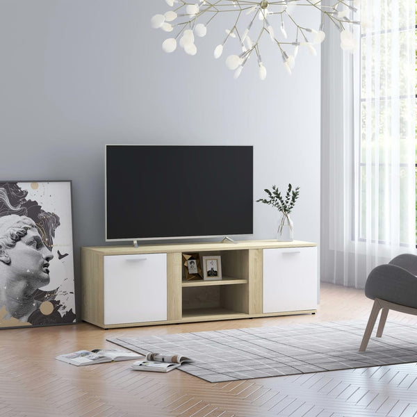  TV Cabinet White and Sonoma Oak 120x34x37 cm Chipboard