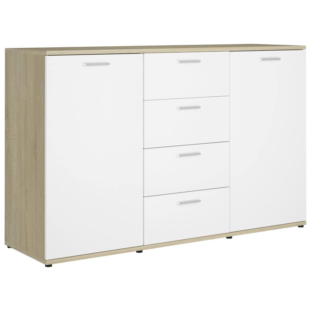 Sideboard White and Sonoma Oak 120x35.5x75 cm Chipboard