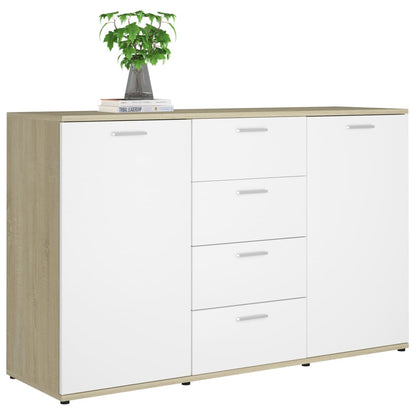 Sideboard White and Sonoma Oak 120x35.5x75 cm Chipboard