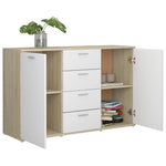 Sideboard White and Sonoma Oak 120x35.5x75 cm Chipboard