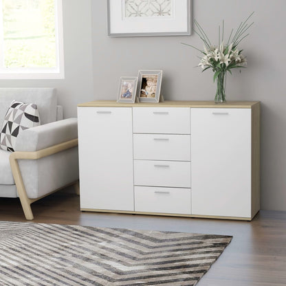 Sideboard White and Sonoma Oak 120x35.5x75 cm Chipboard
