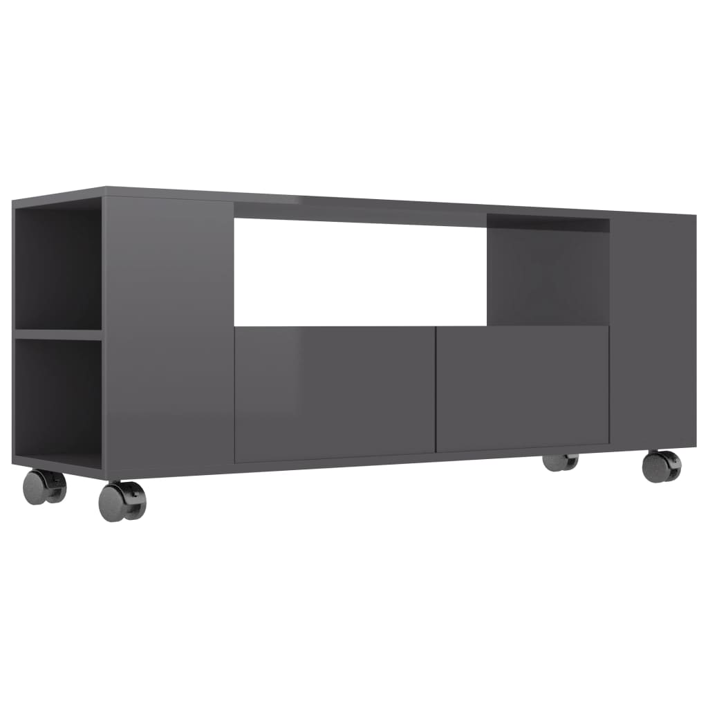 TV Cabinet High Gloss Grey Chipboard - 120×35×48cm