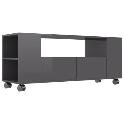 TV Cabinet High Gloss Grey Chipboard - 120×35×48cm