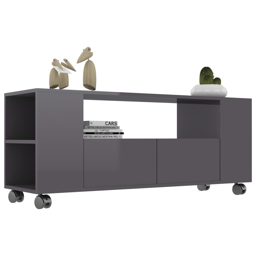 TV Cabinet High Gloss Grey Chipboard - 120×35×48cm