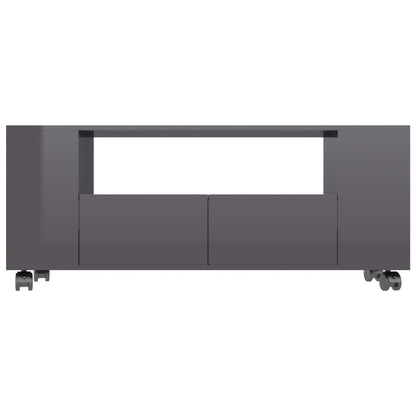 TV Cabinet High Gloss Grey Chipboard - 120×35×48cm
