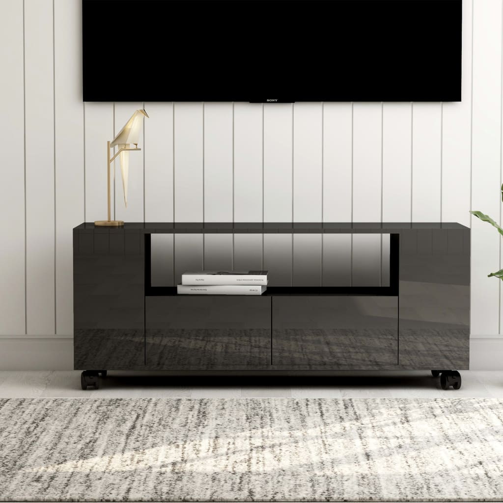 TV Cabinet High Gloss Grey Chipboard - 120×35×48cm