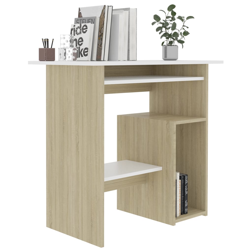 Desk White and Sonoma Oak 80x45x74 cm Chipboard