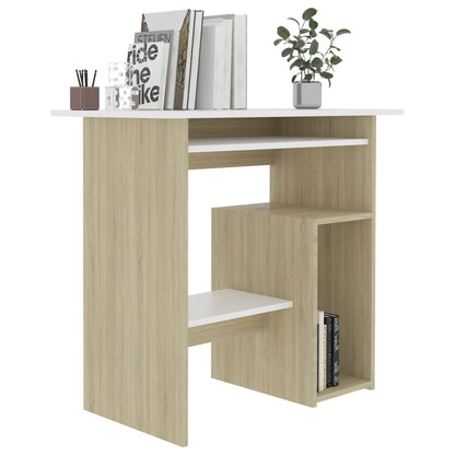 Desk White and Sonoma Oak 80x45x74 cm Chipboard