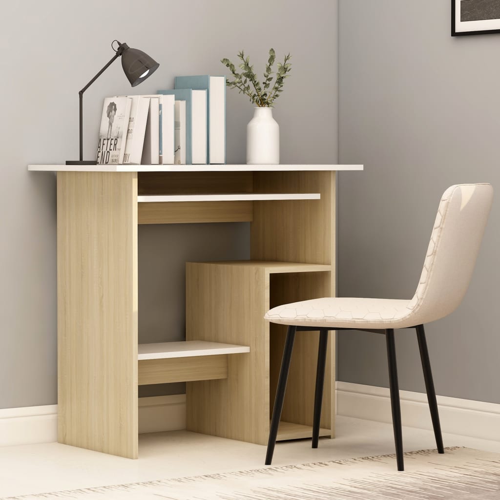 Desk White and Sonoma Oak 80x45x74 cm Chipboard