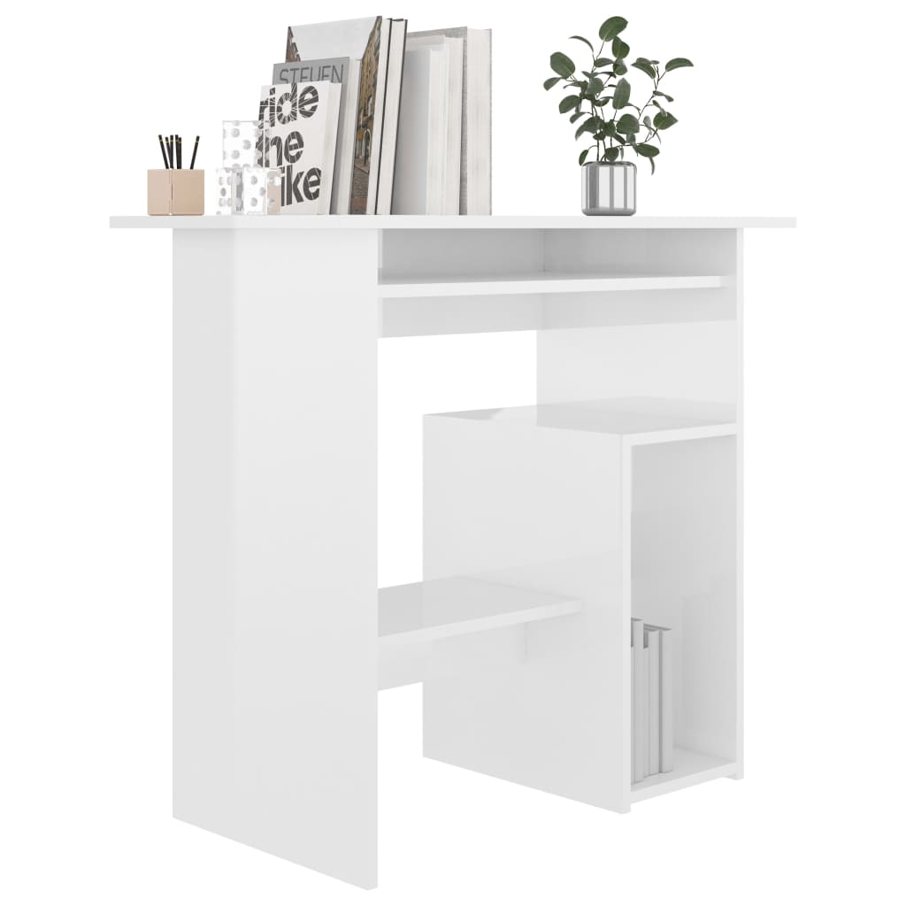 Desk High Gloss White Chipboard - 80×45×74cm
