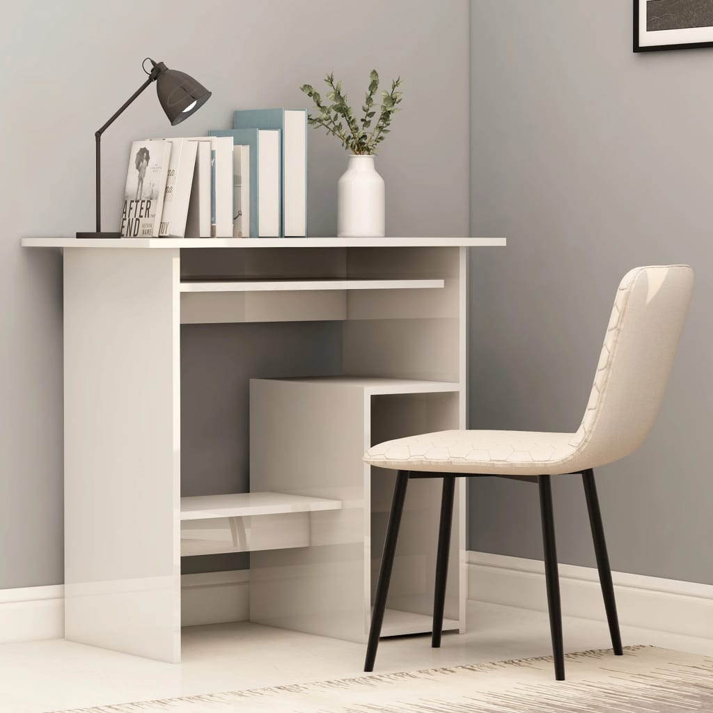 Desk High Gloss White Chipboard - 80×45×74cm