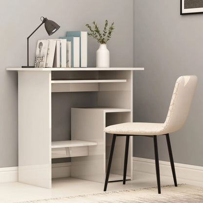 Desk High Gloss White Chipboard - 80×45×74cm