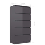 Drawer Sideboard High Gloss Grey 60x35x121 cm Chipboard