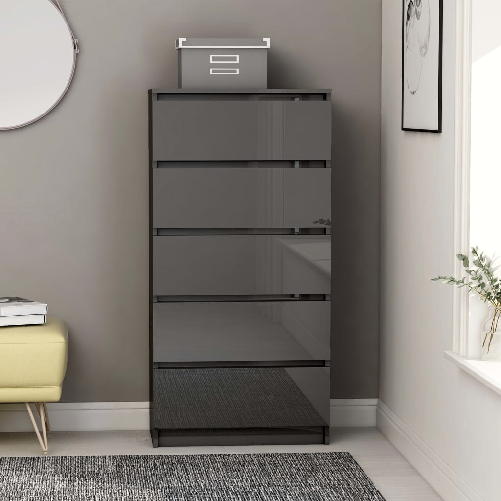 Drawer Sideboard High Gloss Grey 60x35x121 cm Chipboard