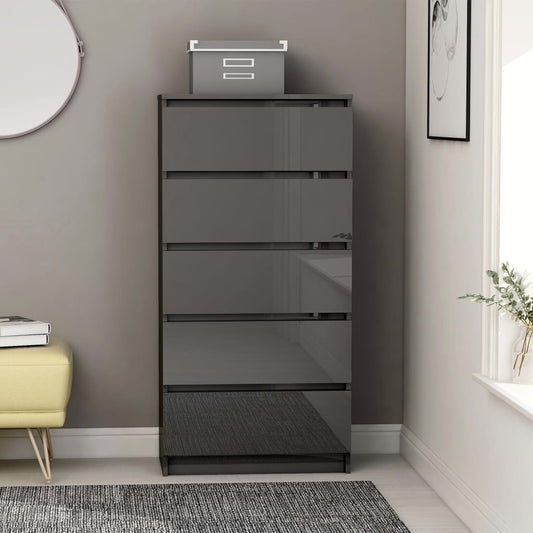 Drawer Sideboard High Gloss Grey 60x35x121 cm Chipboard