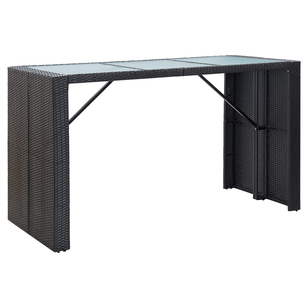 7 Piece Garden Bar Set with Cushions Poly Rattan Black - 185×80×110cm