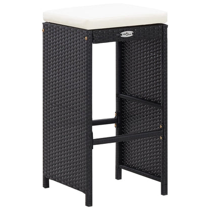 7 Piece Garden Bar Set with Cushions Poly Rattan Black - 185×80×110cm