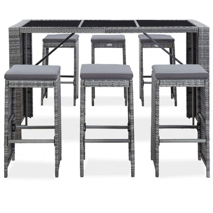 7 Piece Garden Bar Set with Cushions Poly Rattan Grey