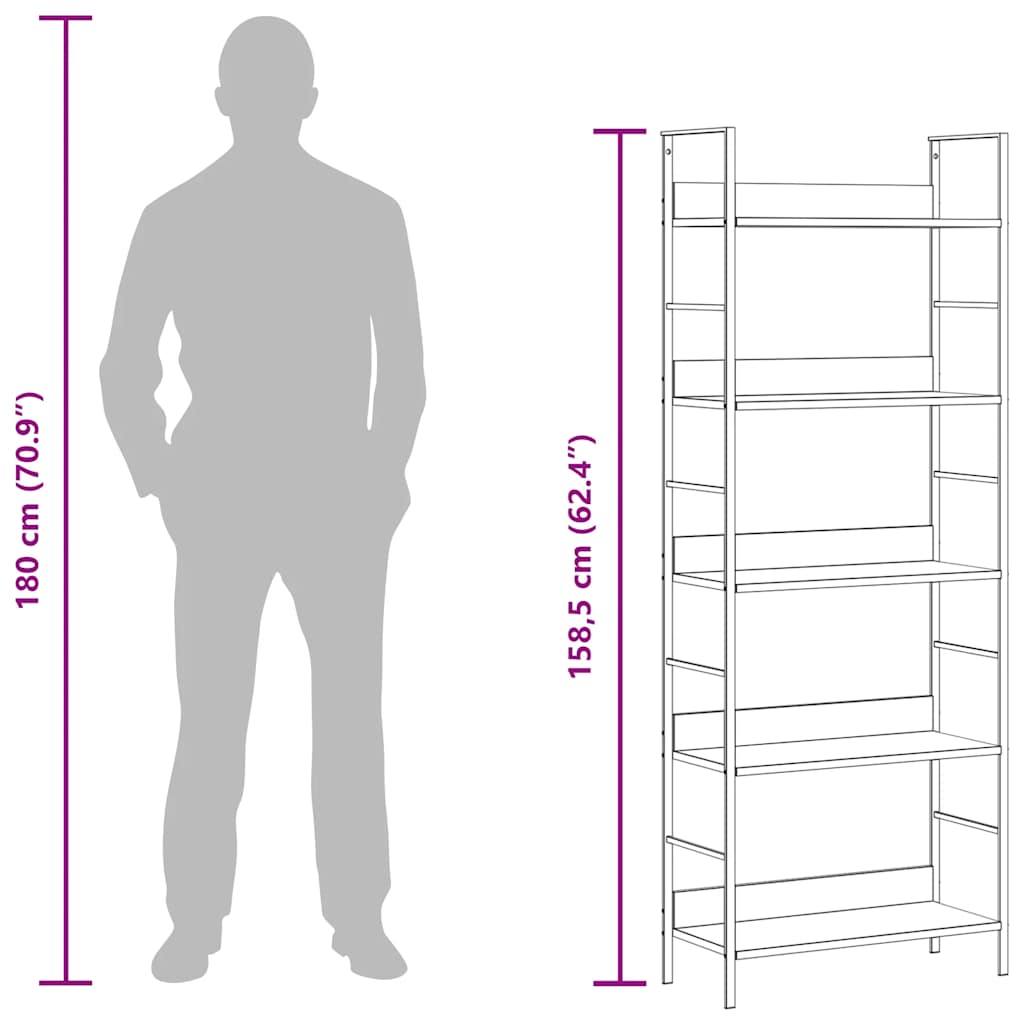 5-Shelf Bookshelf Oak 60cm Engineered Wood | HomeAndLiving