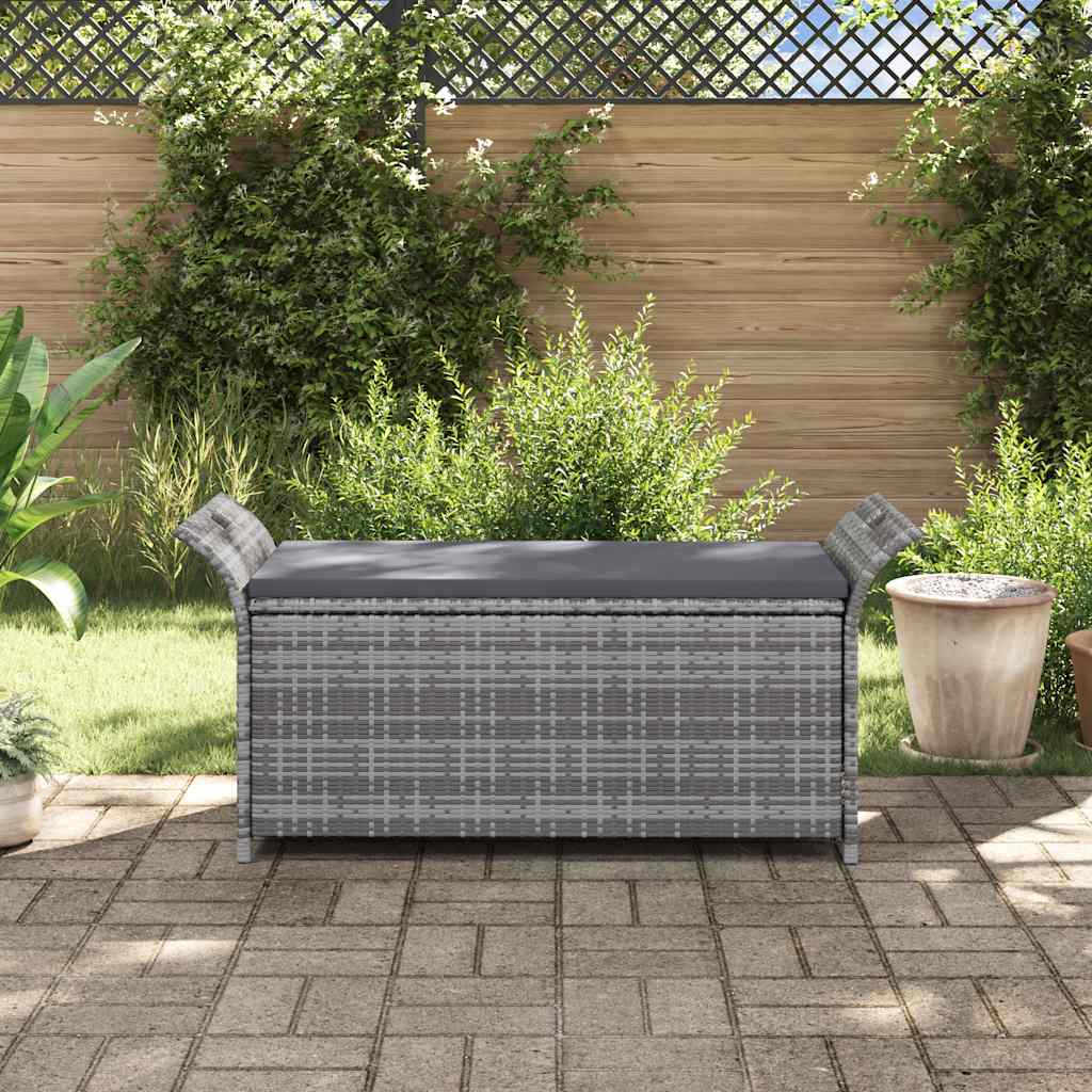 Outdoor Storage Bench Grey Poly Rattan 138cm | HomeAndLiving