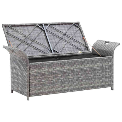 Outdoor Storage Bench Grey Poly Rattan 138cm | HomeAndLiving
