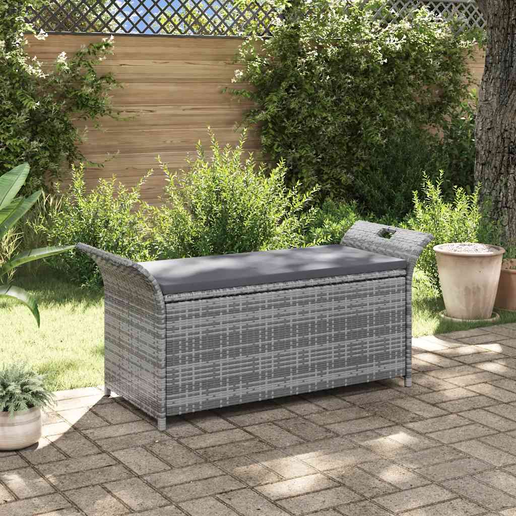 Outdoor Storage Bench Grey Poly Rattan 138cm | HomeAndLiving