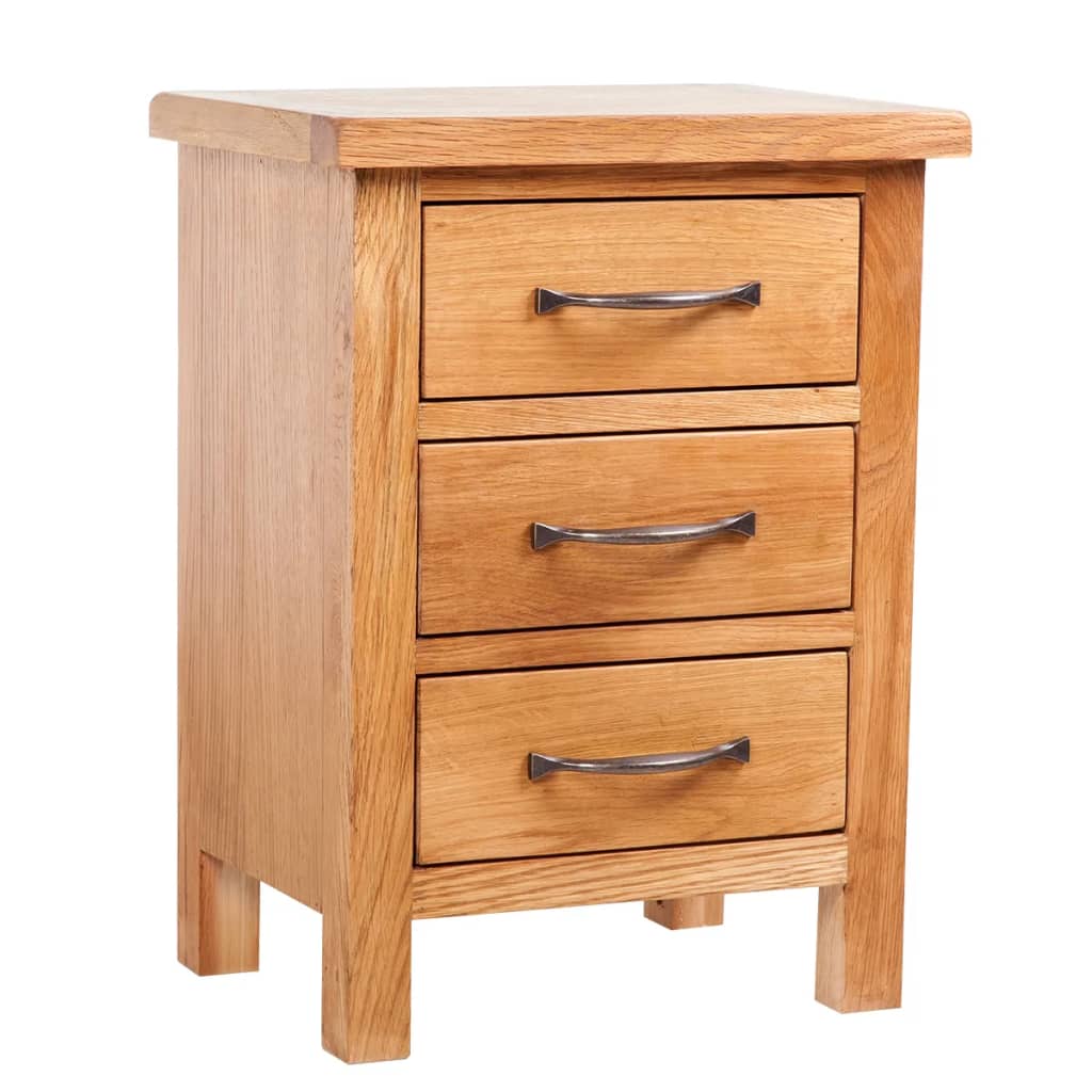 Solid Oak Wood Nightstands 2 Piece 3 Drawer Bedside Storage Cabinets Set