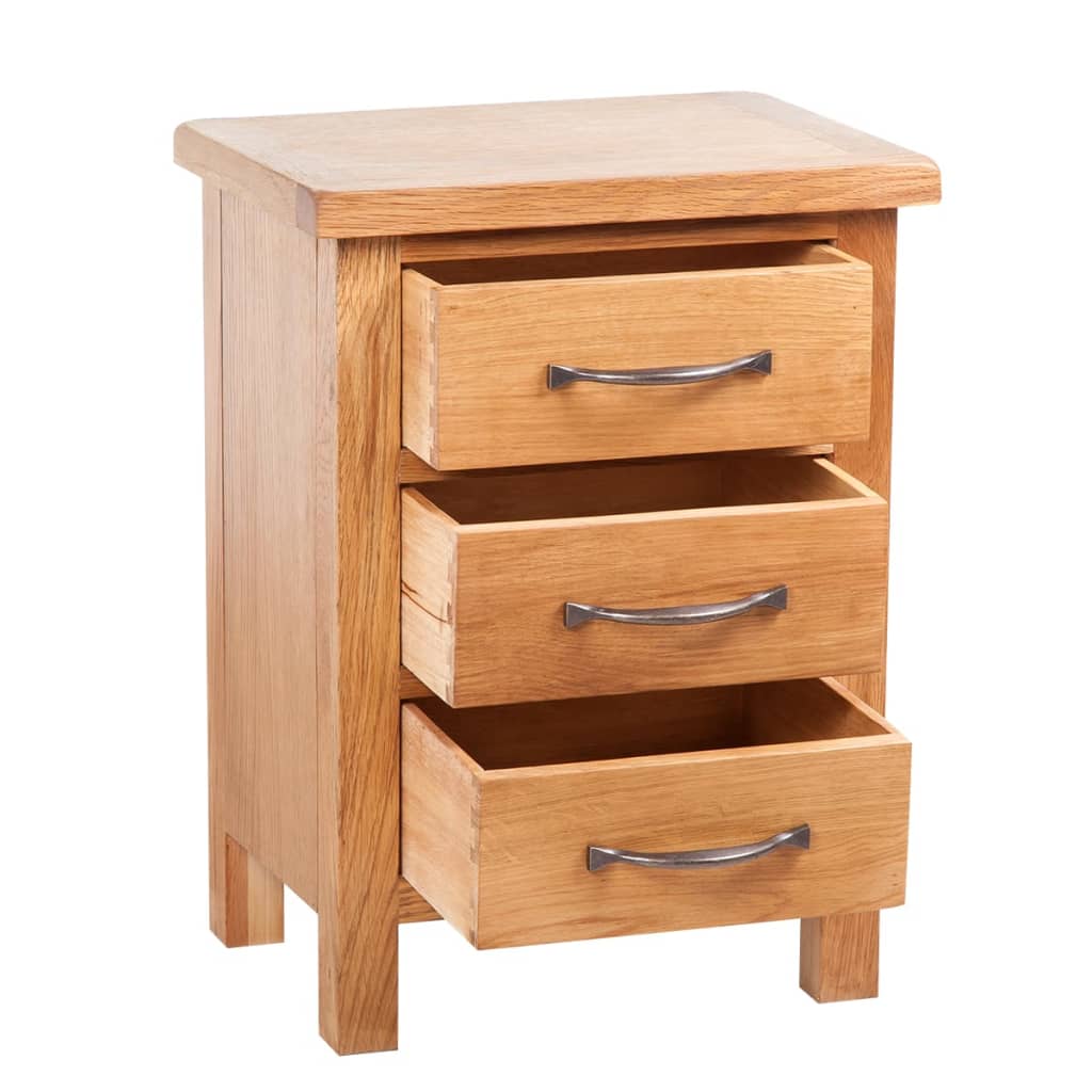 Solid Oak Wood Nightstands 2 Piece 3 Drawer Bedside Storage Cabinets Set