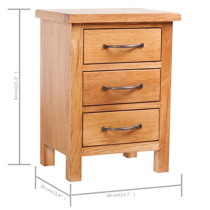 Solid Oak Wood Nightstands 2 Piece 3 Drawer Bedside Storage Cabinets Set