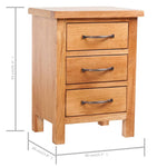 Solid Oak Wood Nightstands 2 Piece 3 Drawer Bedside Storage Cabinets Set