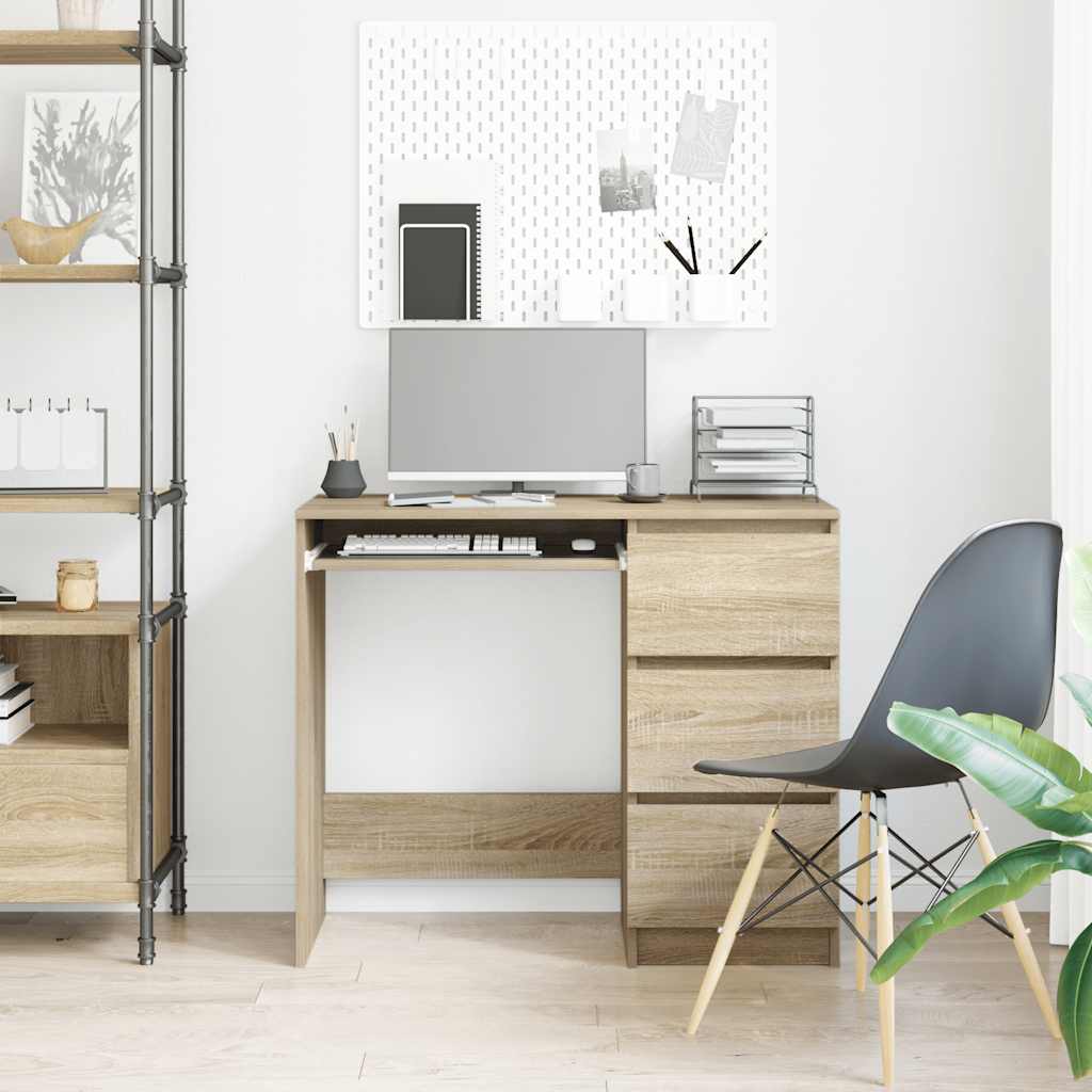 Sonoma Oak Desk 3 Drawers 90cm Home Office | HomeAndLiving