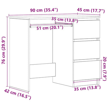 Sonoma Oak Desk 3 Drawers 90cm Home Office | HomeAndLiving