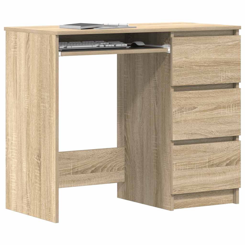 Sonoma Oak Desk 3 Drawers 90cm Home Office | HomeAndLiving