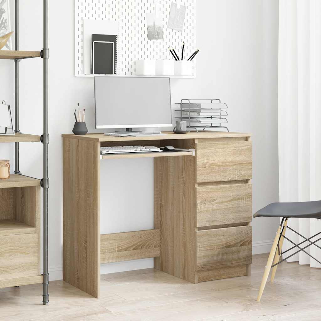 Sonoma Oak Desk 3 Drawers 90cm Home Office | HomeAndLiving